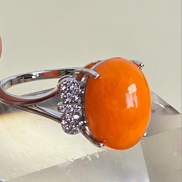 925 Sterling Silver Ring Sz 8.25 with Natural Orange Opal 10x14mm Gemstone - Picture 7 of 9